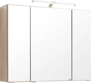 HELD MÖBEL Spiegelschrank Montreal, 3-türig mit LED-Beleuchtung und Glastüren, braun, B: 80 cm, H: 64 cm - Bild 1