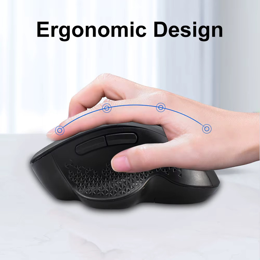 Kebidumei Dual-Modus Bluetooth und 2,4G Funkmaus, ergonomische 6-Tasten Gaming Maus mit 400 mAh Akku, lautlose Maus in Schwarz - Bild 4
