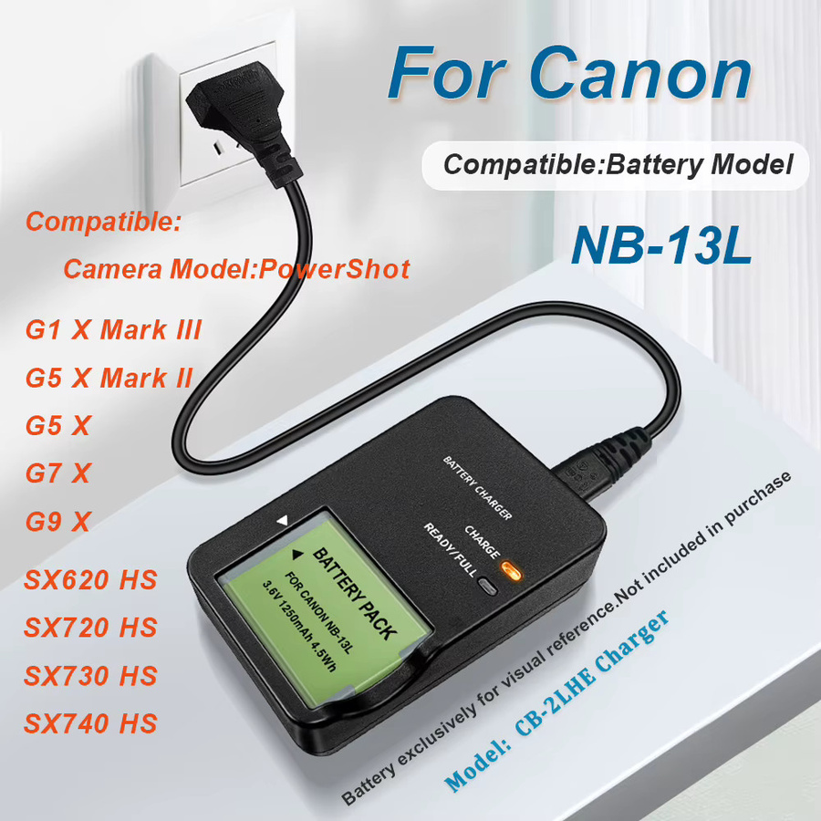 Canon NB-13L Batterie Ladegerät CB-2LH CB-2LHT CB-2LHE in Schwarz für G1 G5x G7x G9X Sx620 Sx720 Sx730 Sx740 HS Kameras - Bild 2