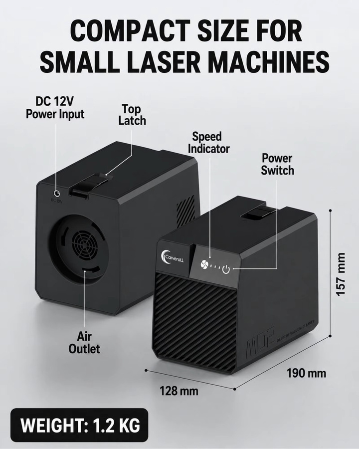 Carverall MD2 Rauchfilter für Lasergravierer in Schwarz mit 3-Stufen-Lüfter und austauschbarem Filter für K15PRO JL9 A1PRO - Bild 5