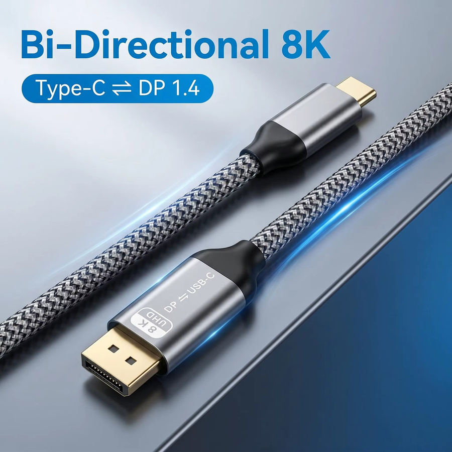 LccKaa Bidirektionales USB-C auf DisplayPort 1.4 Kabel, 8K@60Hz Typ-C auf DP Adapter Konverter, Länge: 1,8 m - Bild 4
