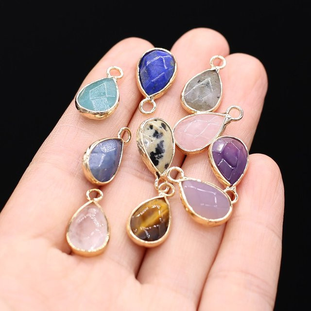 Tropfen-Anhänger, Amethyst, Lapislazuli, Tigerauge, Quarz, Messing - Bild 1