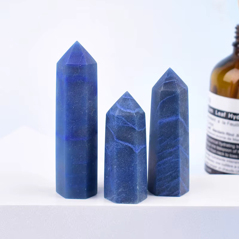 RYCRYSTAL Blauer Aventurin Kristallpunkt als polierter Obelisk und Turmornament zur Dekoration - Bild 2