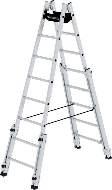 PROREGAL Sprossen-Stehleiter Treppengängig in Silber mit 2 x 8 Sprossen - Bild 1