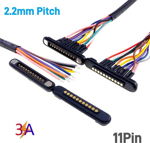 RTLECS Magnetischer Pogo Pin Stecker mit 11 Pins, Federbelastet, Männlich und Weiblich, Schwarz, 3A 12V DC, Wasserdicht mit Gitter Durchgangsloch - Bild 1