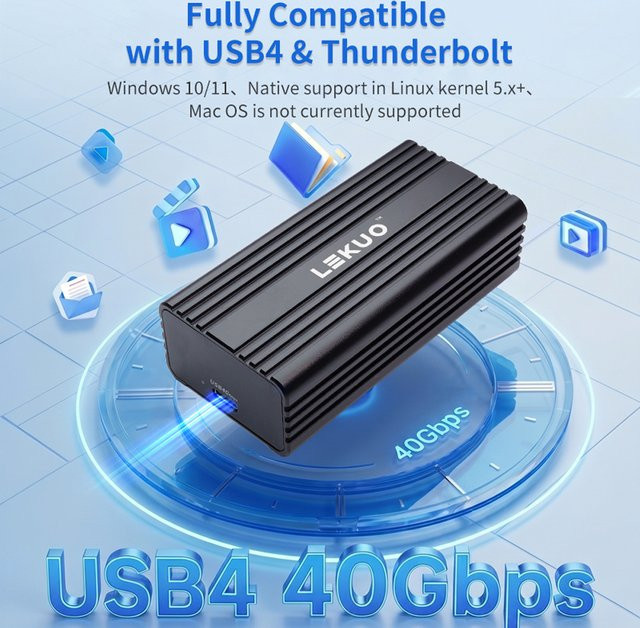Lekuo 10G SFP+ USB4 Netzwerkkarte mit Realtek RTL8127ATF Chip, Thunderbolt 3/4/5 kompatibel, Schwarz, für NAS und Workstation - Bild 1