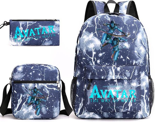 3-teiliges Schulrucksack-Set aus Oxford-Stoff in Blau mit Schultasche, Schultergurt und Federmäppchen - Bild 1