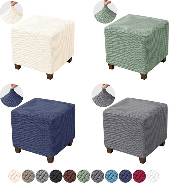 WANERQU Elastischer Jacquard-Ottomane-Bezug in Blau mit Anti-Rutsch-Funktion für quadratische Hocker und Fußstützen - Bild 1