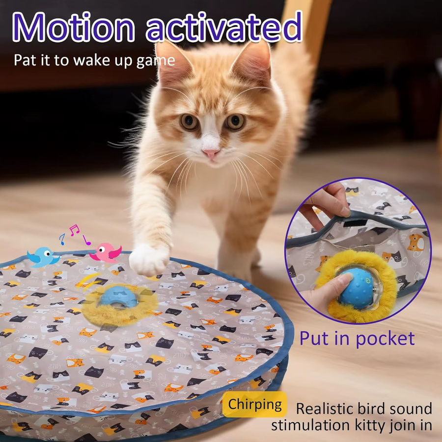 ATUBAN Interaktives Katzenspielzeug Ball in Blau mit Bewegungsaktivierung und Zwitscherton für Maus-Fangspiele - Bild 3