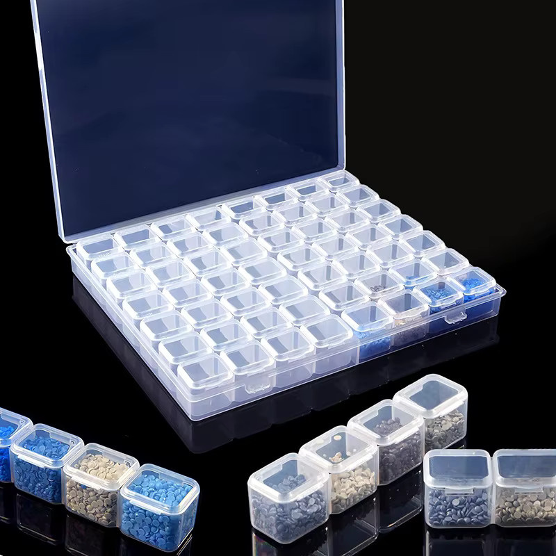 Tragbare Kunststoff-Aufbewahrungsbox mit 28 oder 56 Fächern für Diamantmalerei, Schmuck und Nail-Art in Transparent - Bild 3