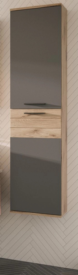 Inn.Furn Badezimmer Hochschrank Tomaso hängend in Eiche und Grau mit Soft-Close, B: 37 cm, H: 152 cm - Bild 1