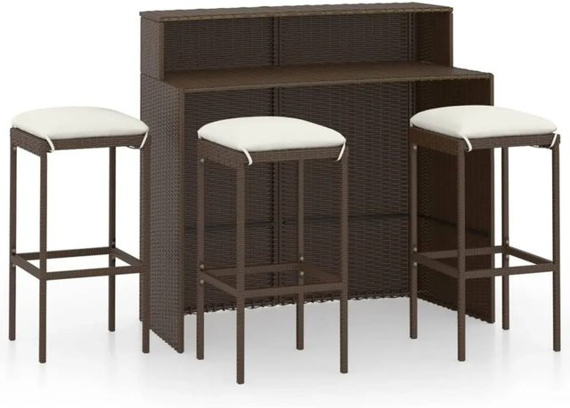 vidaXL 4-tlg Gartenbar-Set aus PE-Rattan in Braun mit Kissen für Garten, Balkon und Terrasse - Bild 1