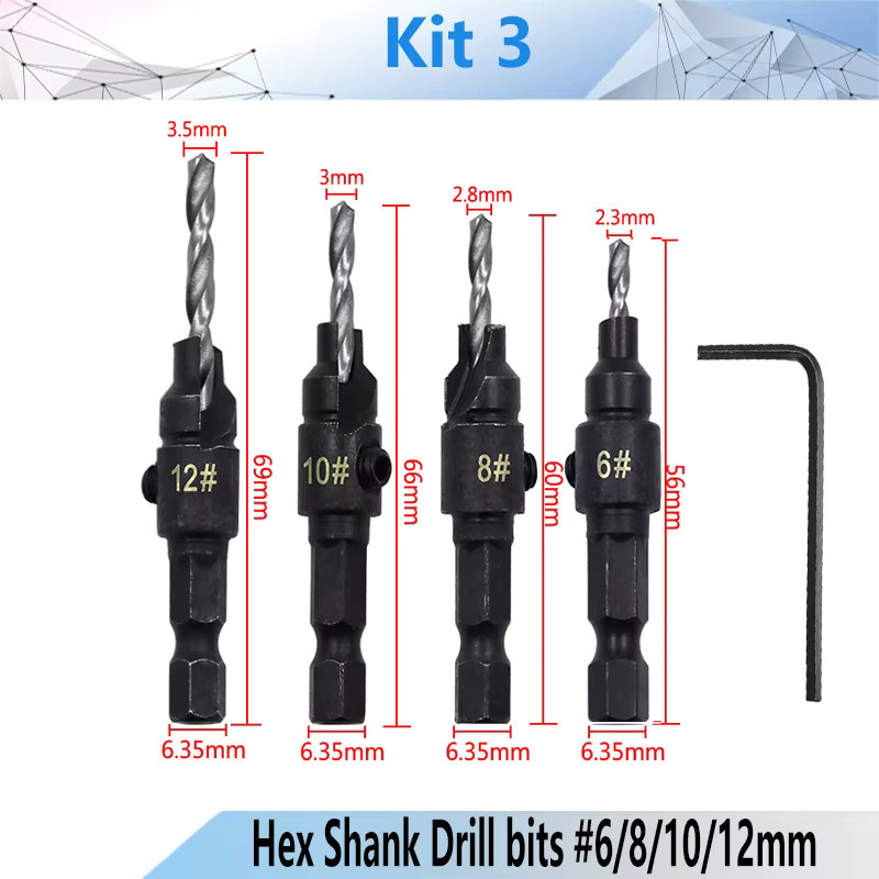 NEWONE 5-teiliges HSS Senkbohrer-Set für Holzbearbeitung mit 1/4 Zoll Sechskantschaft und Schnellwechsel-Funktion - Bild 2