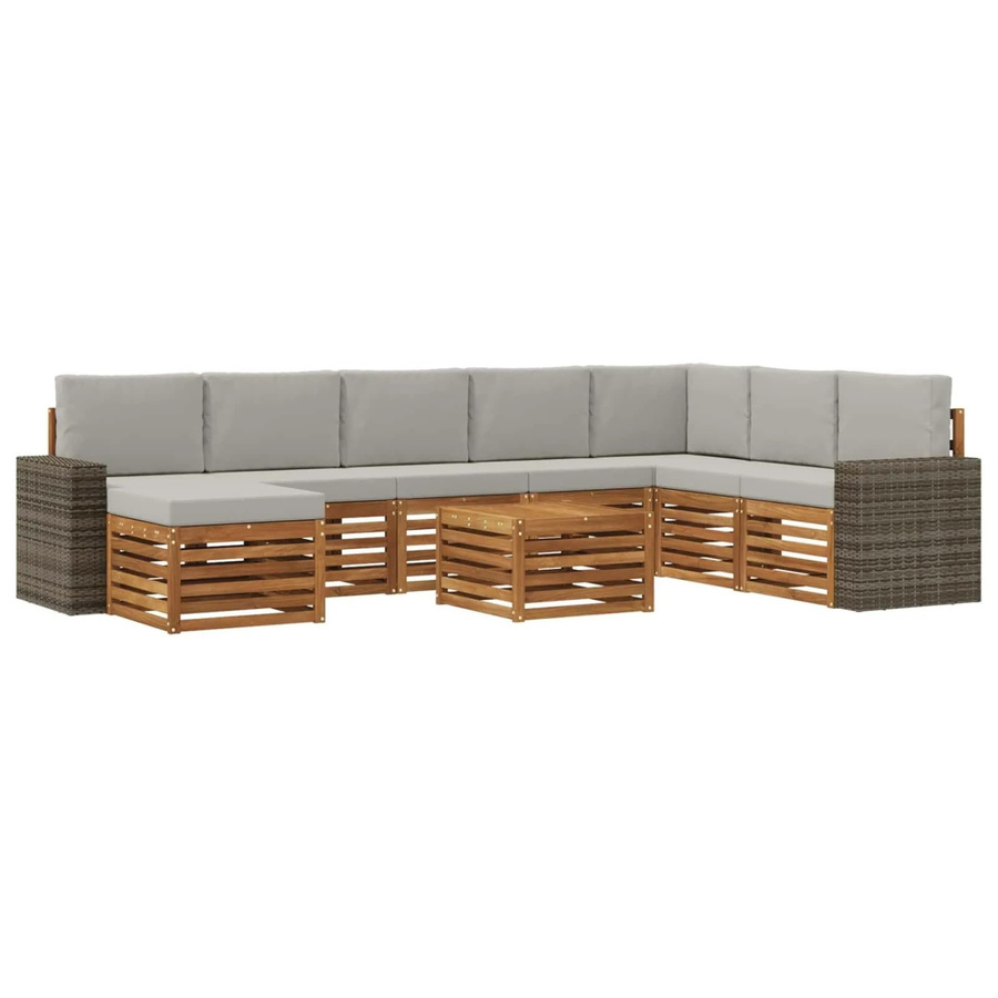 vidaXL Outdoor-Sofagarnitur aus massivem Akazienholz mit 9 Kissen in Natur und Hellgrau - Bild 2