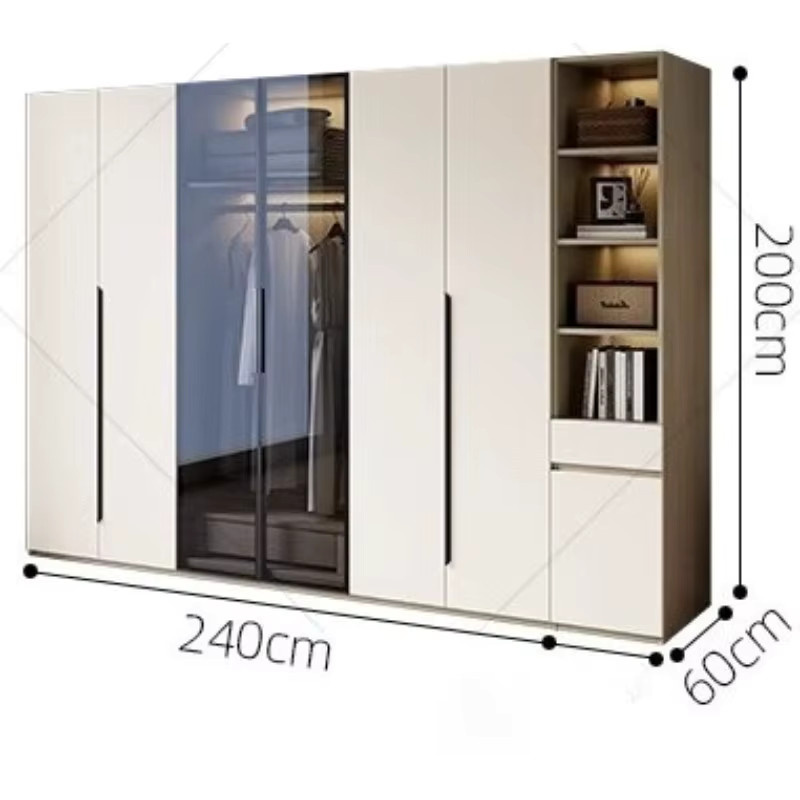 OVOZI Kleiderschrank mit integrierter Beleuchtung und offenen Regalfächern, weiß matt, minimalistisches Design für das Schlafzimmer - Bild 3