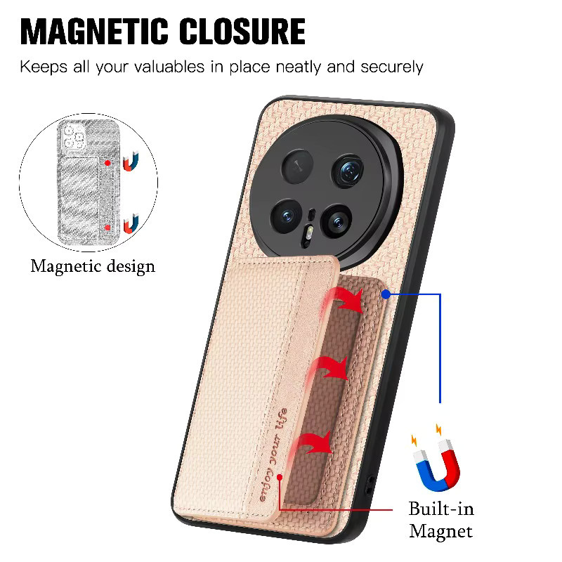 JOCAJE Magnetische Flip-Hülle aus Carbon Fiber und Leder für Honor Magic 8 Pro und Honor Magic 8 Lite in Beige mit Kartenfach und Standfunktion - Bild 2