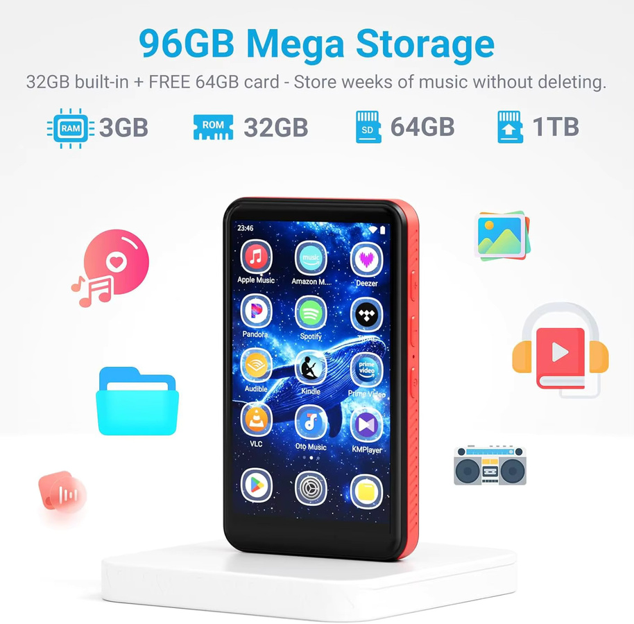 MECHEN MP3-Player mit 96 GB Speicher, Bluetooth und WLAN, Android 10, 4-Zoll-Touchscreen, Schwarz - Bild 2