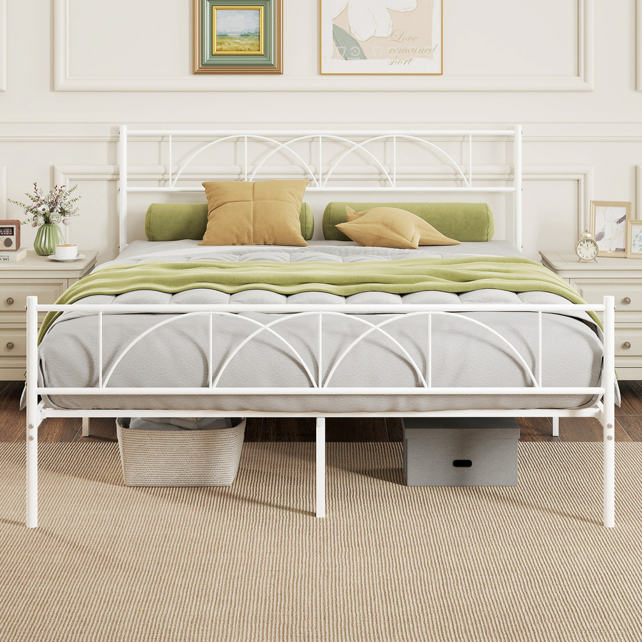 Aosom Doppelbett HOMCOM aus Metall mit Kopfteil und Lattenrost in Weiß, B/T/H: 160 x 200 cm - Bild 2