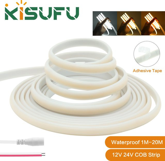 KISUFU COB-LED-Neonstreifen IP67 Wasserdicht, Warmweiß, Selbstklebend und Schneidbar, Flexibles Silikon-Lichtband für Innen- und Außenbereiche - Bild 1