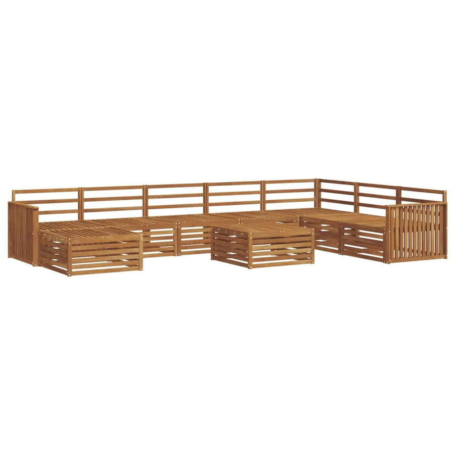 vidaXL Sofagarnitur aus Massivholz Akazie in Braun, 9-teiliges U-Shape Gartenmöbel-Set mit Tisch und Polstern - Bild 2