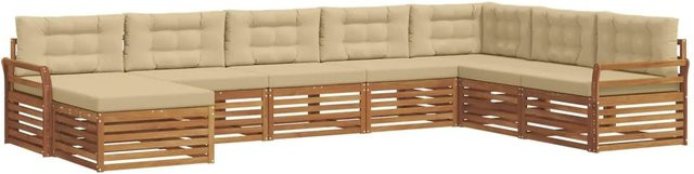 vidaXL Sofagarnitur 8-teilig L-Form aus Massivholz Akazie in Natur und Beige mit Polsterung und Kissen - Bild 1
