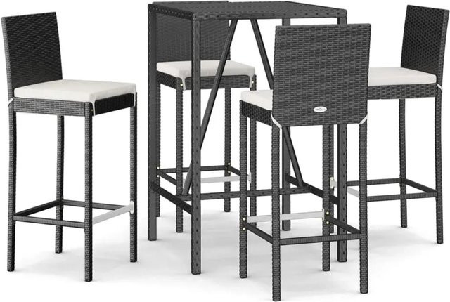 vidaXL 5-teiliges Gartenbar-Set aus Poly Rattan in Schwarz mit Kissen und Hartglas-Tischplatte - Bild 1