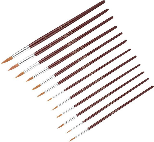 DIYelecs Kunstmalset mit 12 runden Zeichenpinseln aus Nylon und Holz in Weinrot und Braun - Bild 1