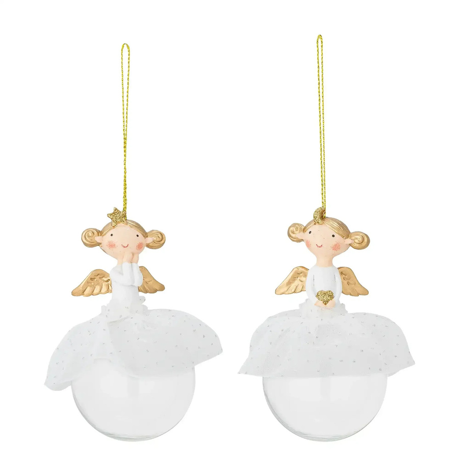 Bloomingville Griselda Weihnachtsornament Engel aus Polyresin in Weiß und Gold, 2er Set - Bild 1