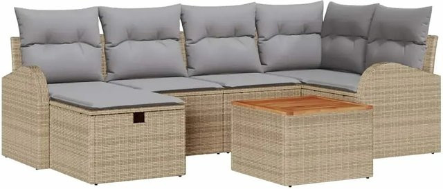 vidaXL Garten-Sofa-Set aus Poly-Rattan in Beige, 7-teiliges Lounge-Set mit Kissen und integriertem Stauraum für Terrasse und Garten - Bild 1