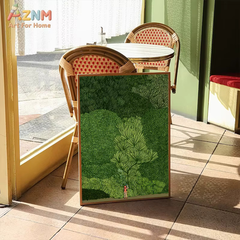 AZNM Abstrakte Leinwand-Wandkunst Waldwanderer in Grün, minimalistischer botanischer Naturdruck als moderne Landschaftsdarstellung - Bild 2