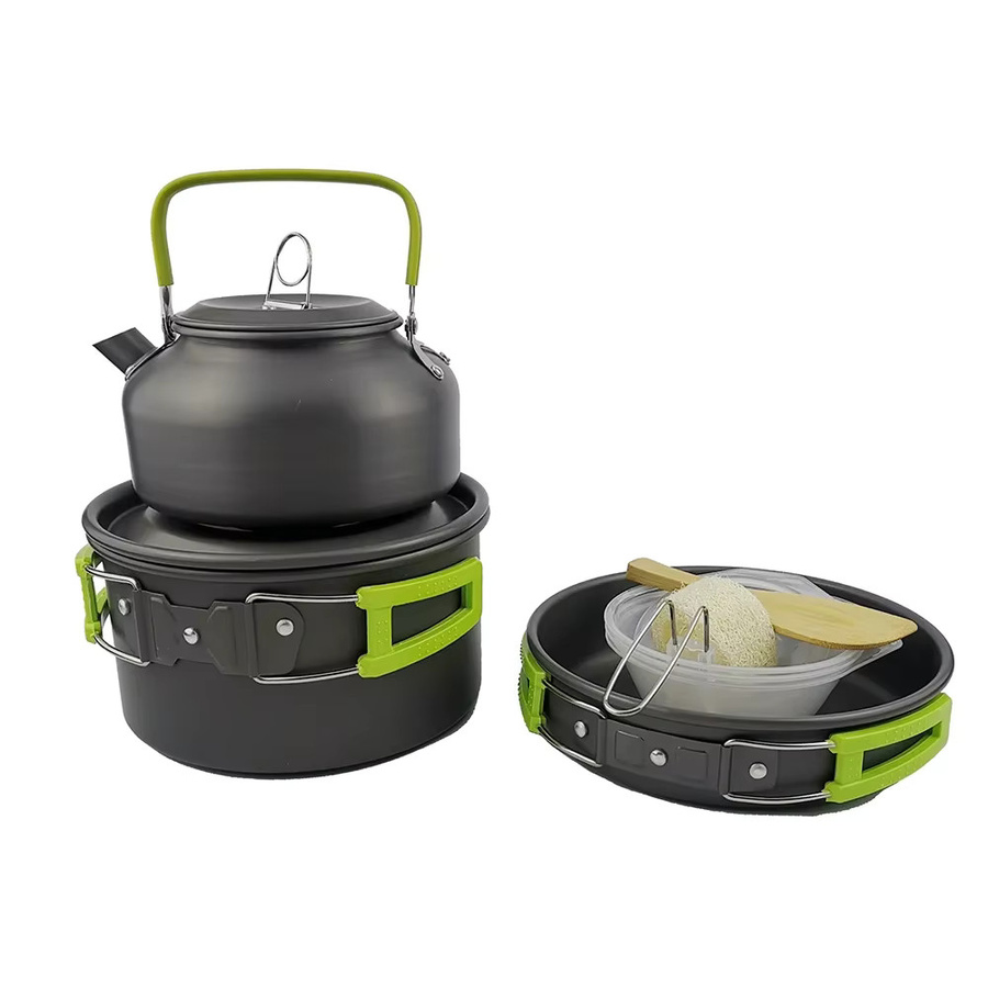 LISM Outdoor-Camping-Kochset aus Aluminium mit Kochtöpfen, Schüsseln und Wasserkocher für Wanderungen und Picknicks - Bild 2