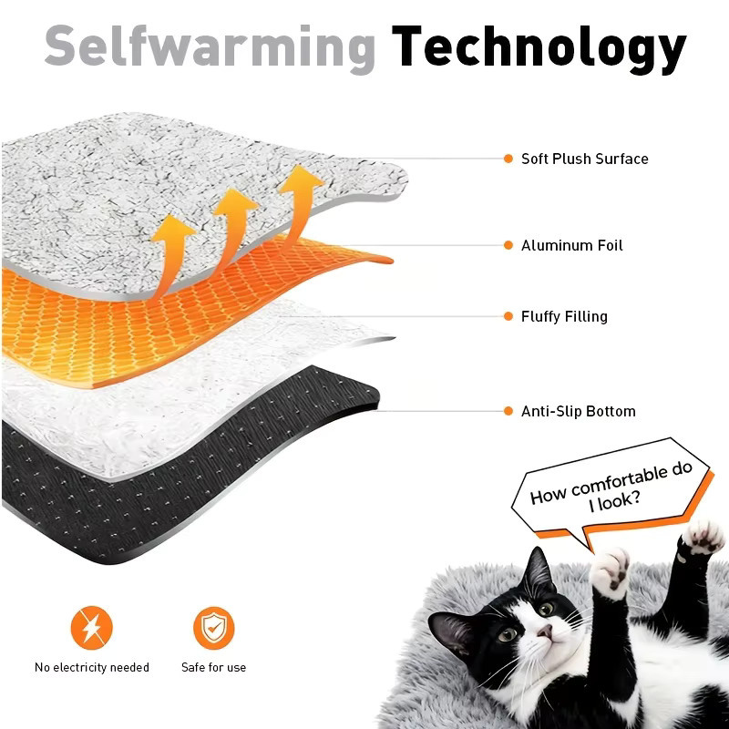 Selbstwärmende Katzenmatte von DUTRIEUX, rutschfeste und waschbare Thermomatte für Katzen und Hunde, Grau - Bild 3