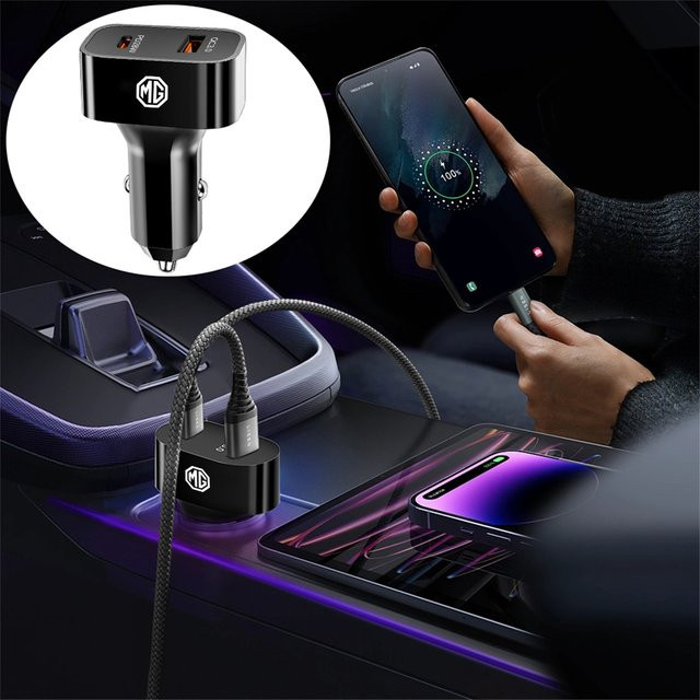 Schnelles Auto-Ladegerät mit USB Typ C und PD für Morris Garages MG ZS 5 7 6 Cyberster in Schwarz - Bild 1