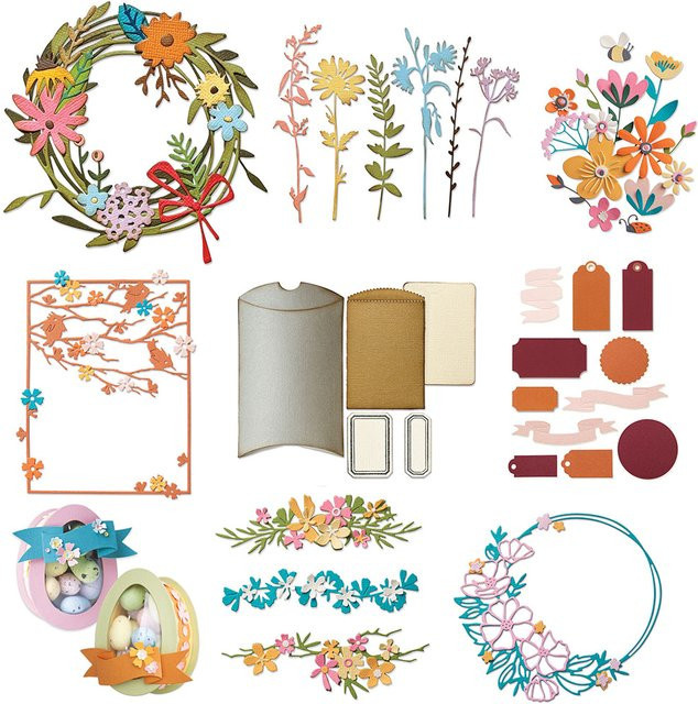 CYFUN DESIGN Wildblumen-Kranz Stanzformen für DIY Scrapbooking und Papierkarten, Multicolour - Bild 1