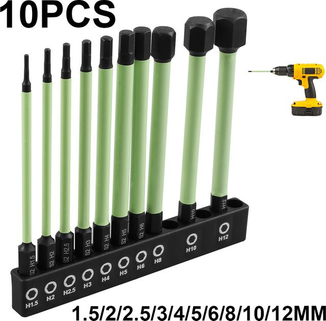 Toorise 10er Set Magnetische Hex-Schraubendreher-Bits aus S2-Legierungsstahl mit Titanbeschichtung, 1/4 Zoll Sechskantschaft, Silber - Bild 1