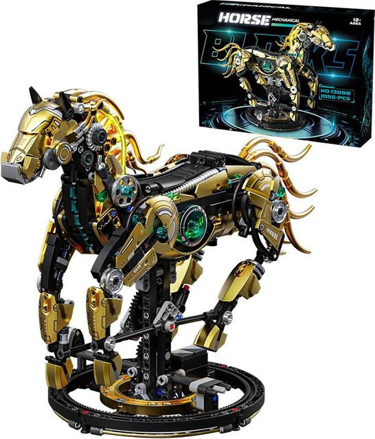 Goldene Maschinenpferd Bausteine, Tiermodelle, mit Licht, 1055 Teile, ab 6 Jahren - Bild 1