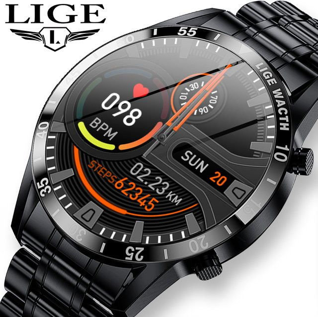 LIGE Smartwatch, Edelstahl, Milanaise, Schwarz, Herren - Bild 1
