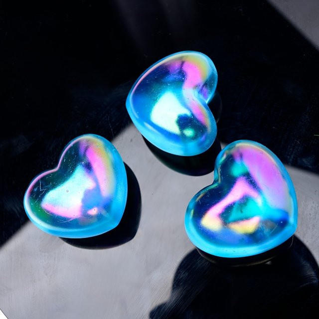 CrystalHola Regenbogen Aura Blue Smelzstein Herz aus Quarzkristall, blaue Mineralprobe zur Dekoration - Bild 1