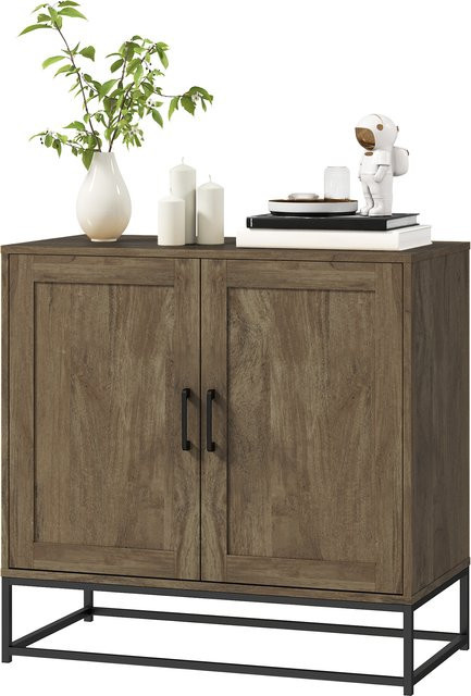HOMCOM Sideboard Aufbewahrungsschrank im modernen Stil mit 2 Türen und verstellbarem Regal, Naturholz/Braun, B/T/H: 80 x 40 x 78 cm - Bild 1