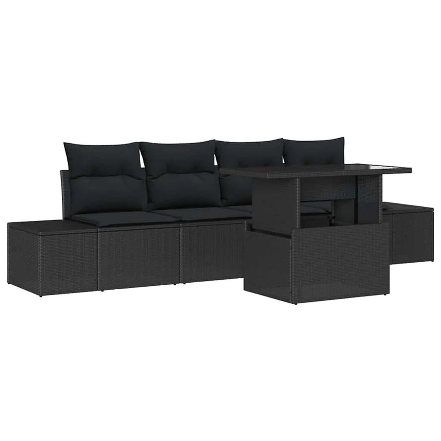 vidaXL Garten-Sofa-Set 5-tlg. in Schwarz mit Kissen und integriertem Stauraum für Terrasse und Garten - Bild 2