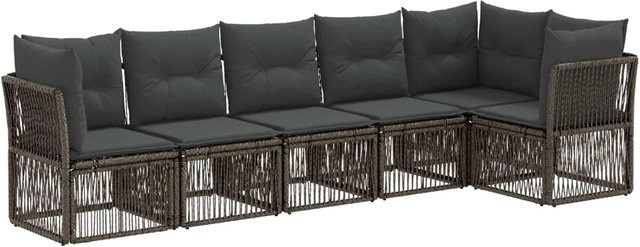 vidaXL Gartensofa-Set 6-teilig aus Poly-Rattan in Grau mit L-Form und Polsterkissen - Bild 1