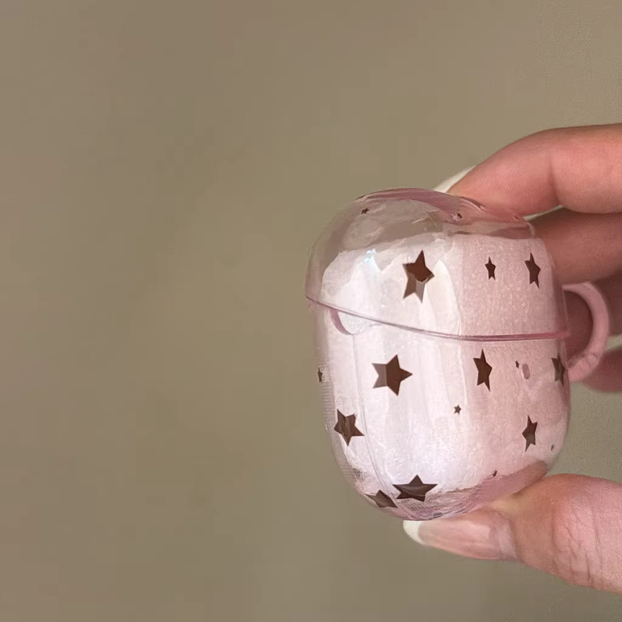 Rosa transparente Kopfhörer-Schutzhülle mit Polka Dot und Sternen für Samsung Galaxy Buds 4 Pro, 3 Pro, 2 Pro, FE, Live und Core inklusive Haken - Bild 2