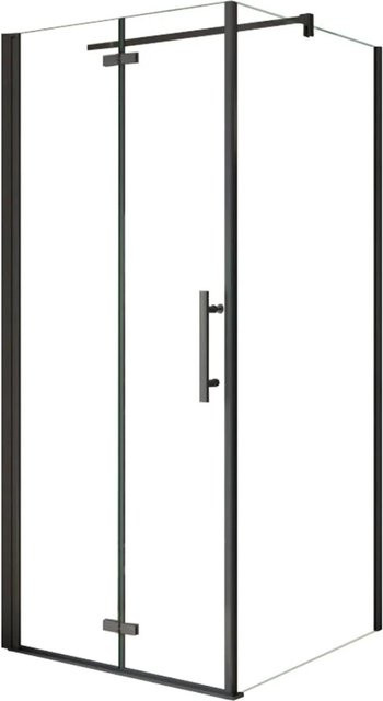 AICA Eckduschkabine Schwarz mit Falttür und ESG Glas, B/T/H: 110 x 80 x 195 cm - Bild 1