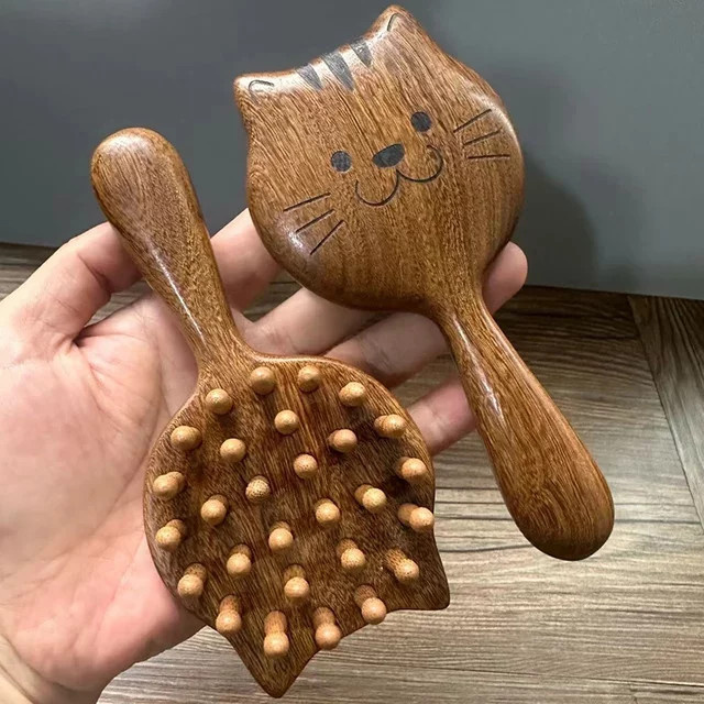 Massagebürste aus Sandelholz, Katzenform, Unisex - Bild 1