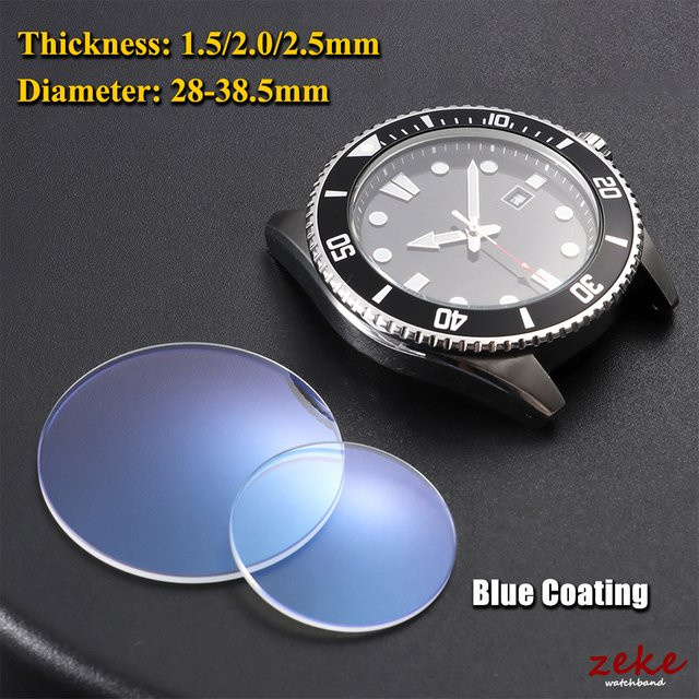 Uhrenglas Saphir, doppelt gewölbt, AR-Blauüberzug, 28 mm–38,5 mm - Bild 1