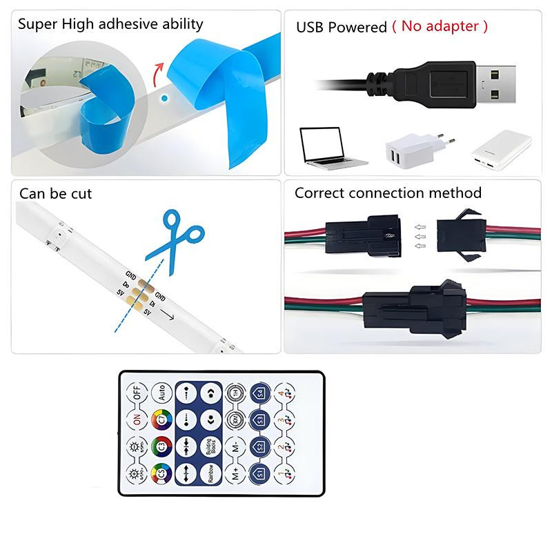 Yongkomo RGBIC WS2812B LED-Streifen mit Bluetooth App-Steuerung, Smartes RGB-Licht für Dekoration, 5m - Bild 3