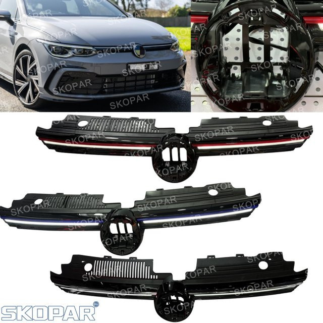 SKOPAR Oberer Mittelgrill mit LED DRL Lauflichtlampe für VW Golf 8 MK8 GTI R R-Line in Schwarz oder Silber - Bild 1