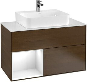 V&B Waschtischunterschrank Finion 100 in Weiß lackiert mit Walnuss, Breite: 100 cm, Höhe: 50,1 cm, Tiefe: 50,1 cm - Bild 1