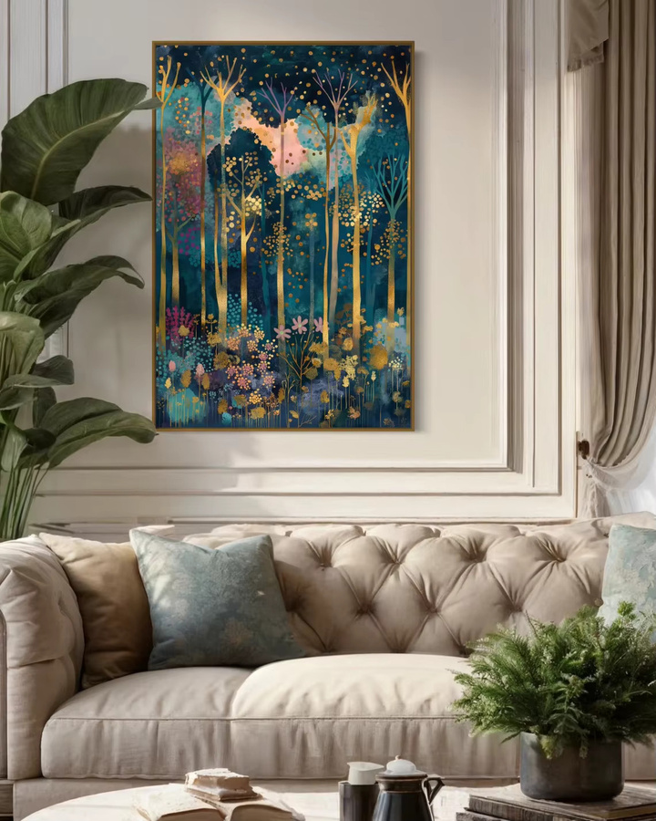 SHENCHEN Wandbild im Art Nouveau Stil: Motivierter herbstlicher Wald als Gemäle-Reproduktion in Mehrfarben - Bild 3