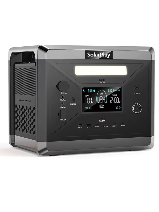 SOLARPLAY Q2501 Tragbares Kraftwerk in Schwarz mit 2160Wh LiFePO4-Batterie und 2400W AC-Ausgang als Solargenerator - Bild 1